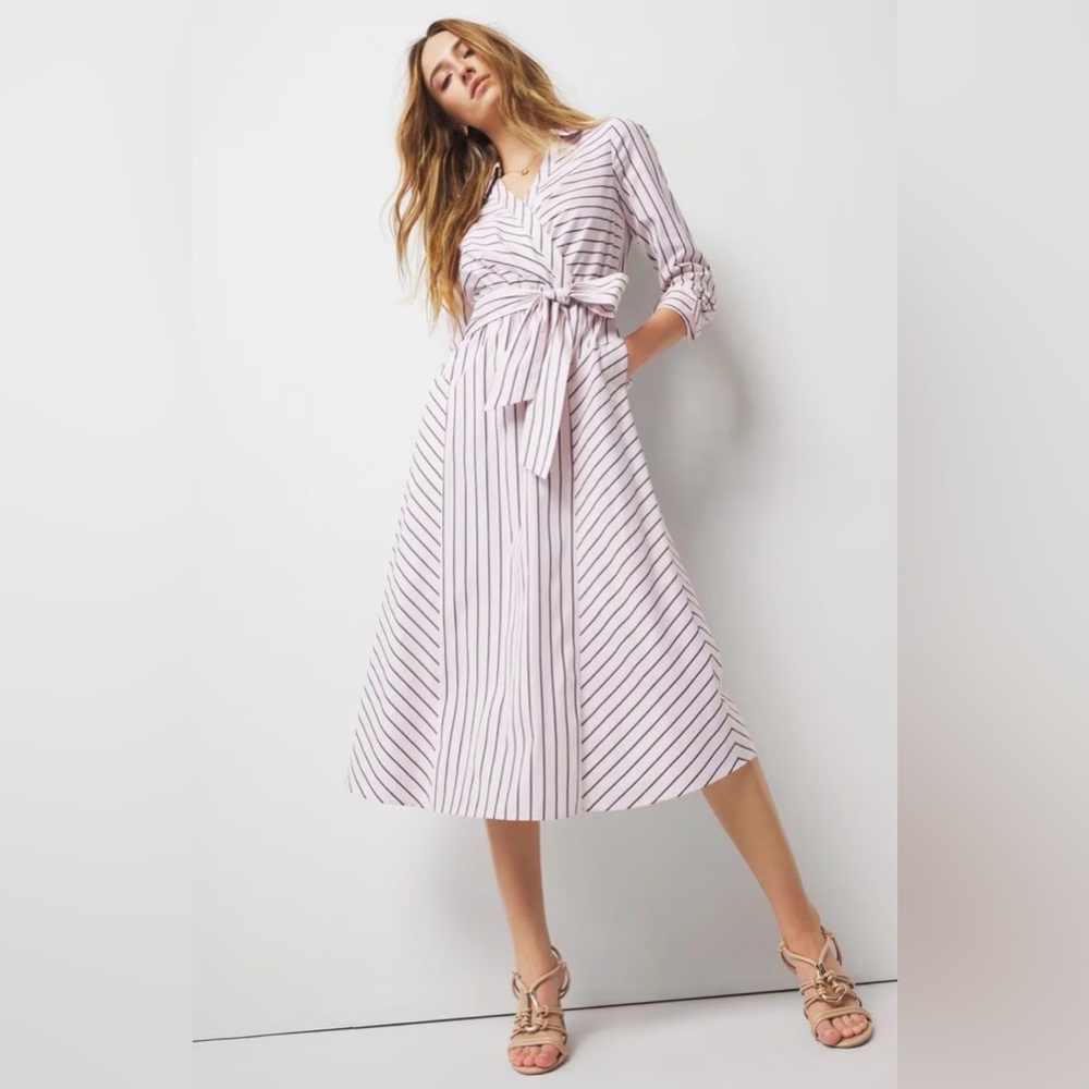 White House Black Market Pink Striped Midi Dress, sz 6, NWT